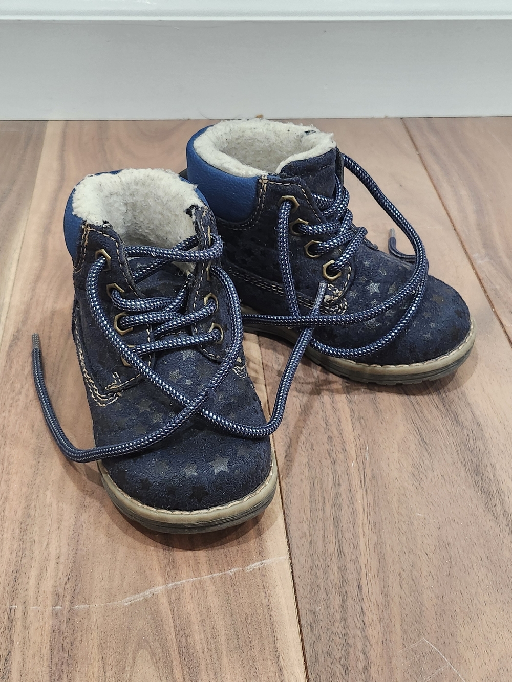 Kids Navy Star Suede Winter Boots - Plush Lining